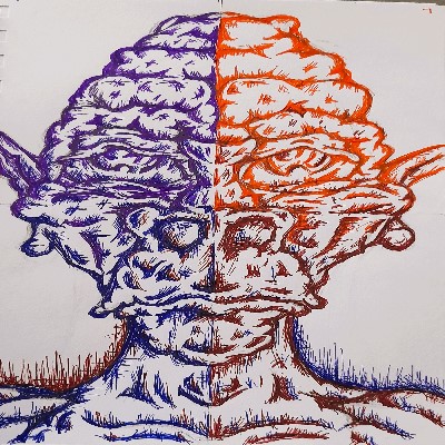 image of a 4colour ink drawing orc